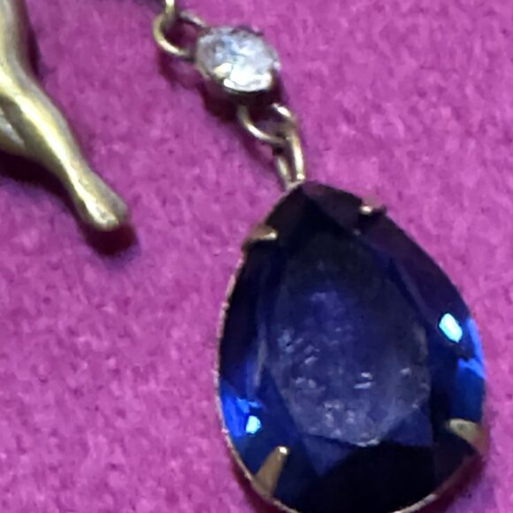 Vintage Joseff Of Hollywood Cherub Earrings With Cobalt Blue Austrian Crystals & - Picture 4 of 6